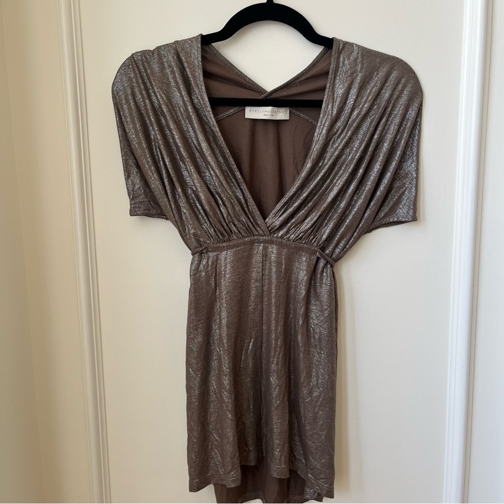 Stella McCartney NWOT Metallic V-Neck Flowy Blouse With Tie Back EU 40/Medium